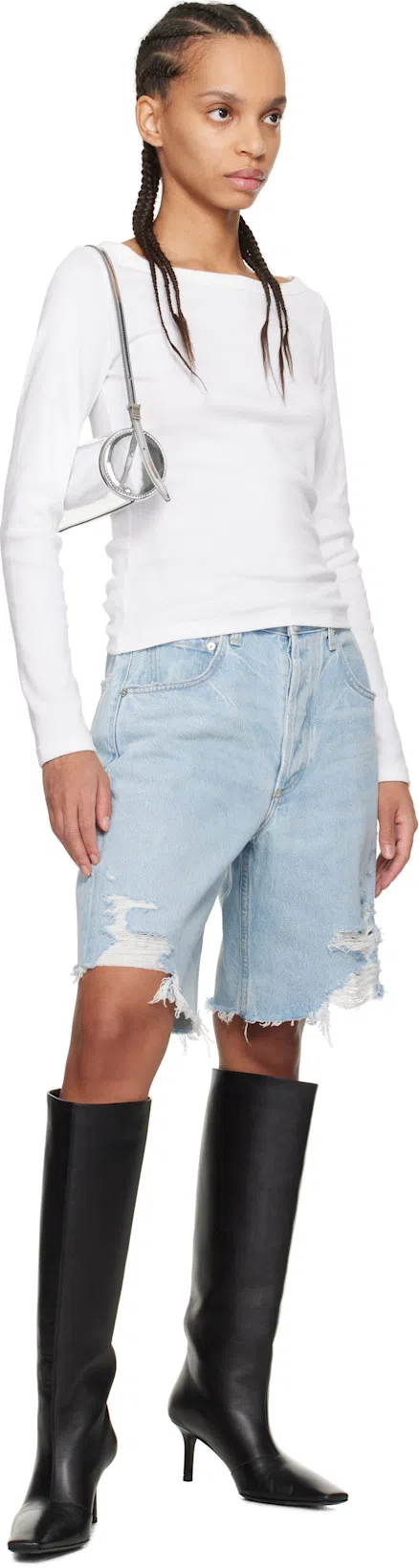 CITIZEN OF HUMANITY Ayla Distressed High Waist Cutoff Denim Bermuda Shorts In Blue