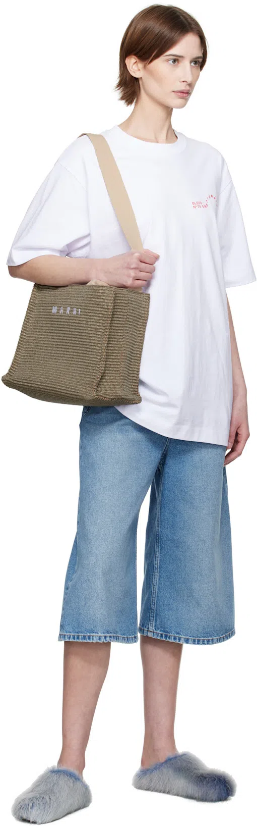 MARNI Faux Fur Texture Slippers With Rubber Sole In Blue