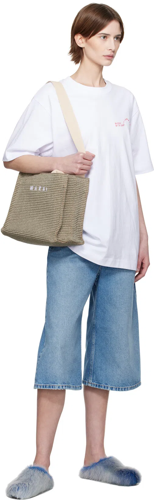 MARNI Faux Fur Texture Slippers With Rubber Sole In Blue