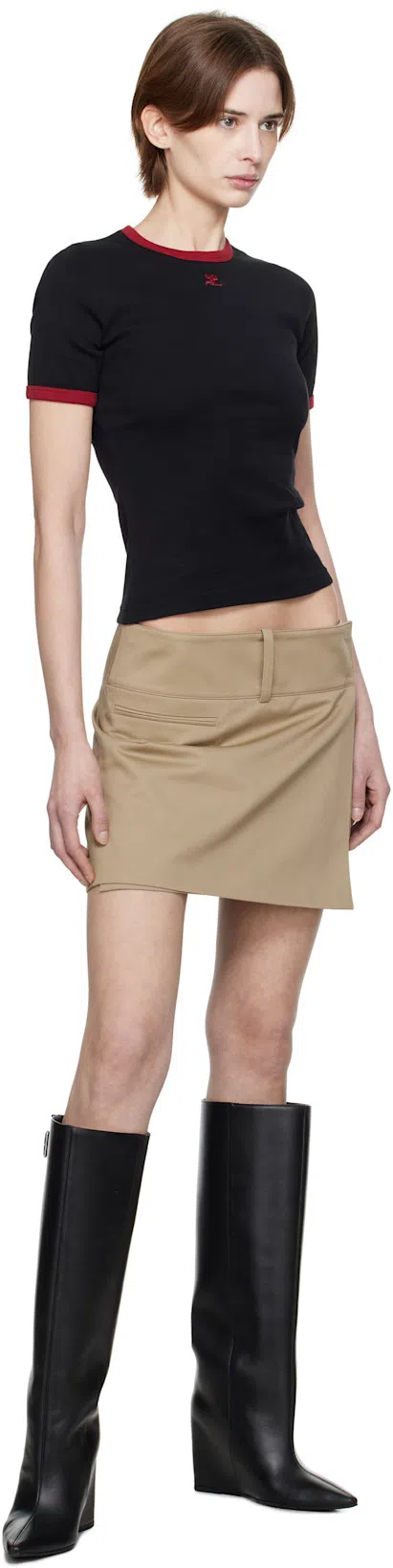 COURRÈGES Contrast T Shirt In Black/ruby