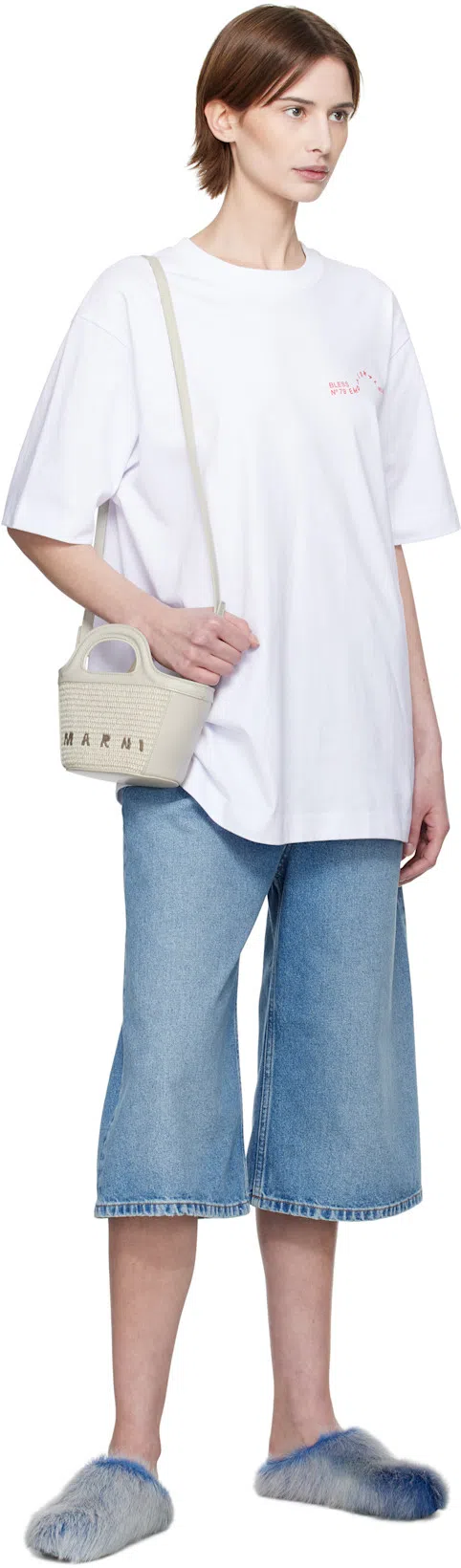 MARNI Faux Fur Texture Slippers With Rubber Sole In Blue