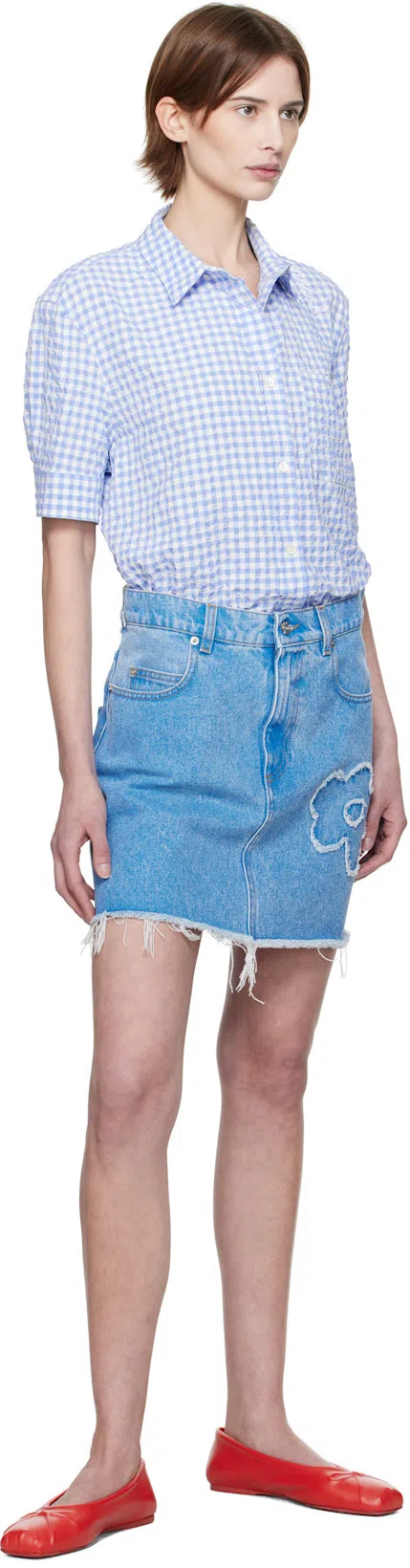 MARNI Frayed Detailing Denim Skirt In Blue