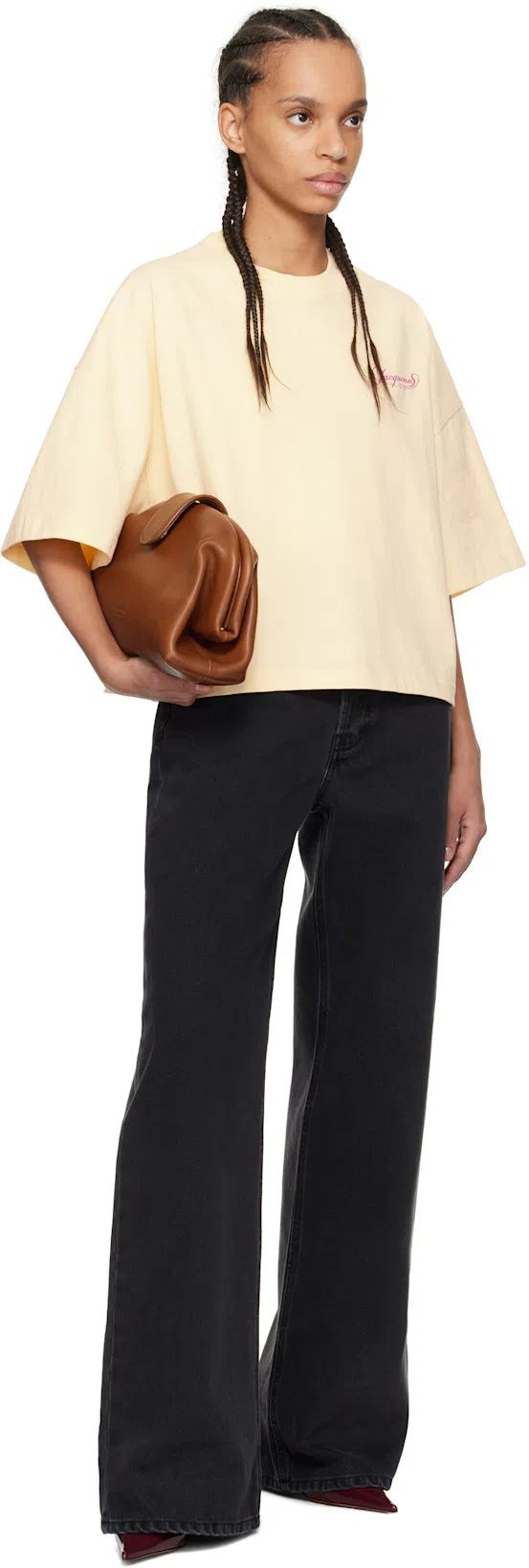 JACQUEMUS Cropped Relaxed-fit T-shirt With Embroidered Logo In Yellow