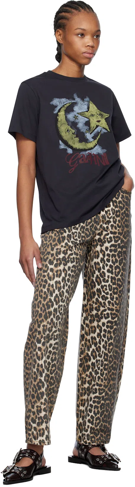 GANNI Printed Denim Jeans In Grey