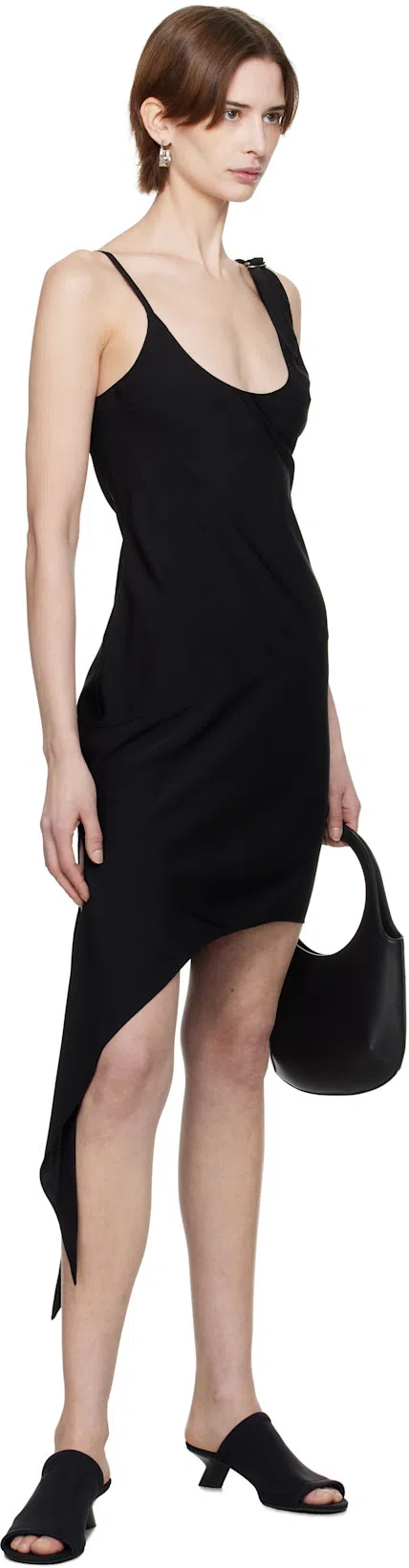 COURRÈGES Knot Asymmetric Midi Dress In Black