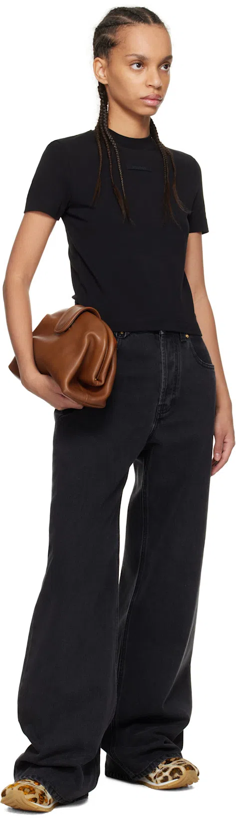 JACQUEMUS 'le T-shirt Gros Grain' Black Crewneck T-shirt With Logo Patch On The Front