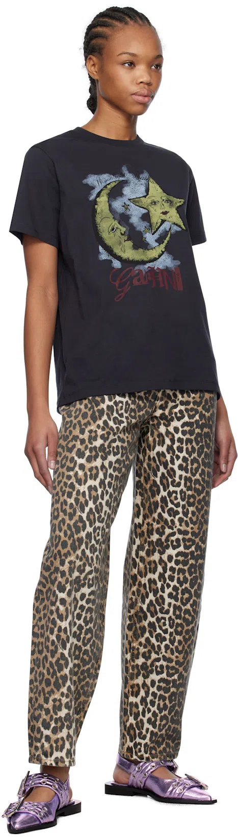 GANNI Printed Denim Jeans In Grey