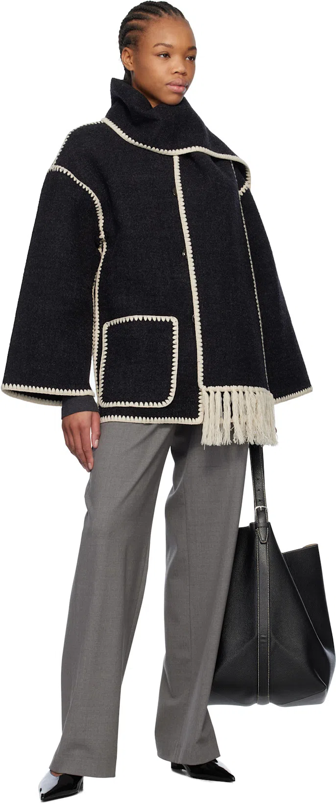 TOTÊME Fringe Embroidered Scarf Wool Jacket In Multi