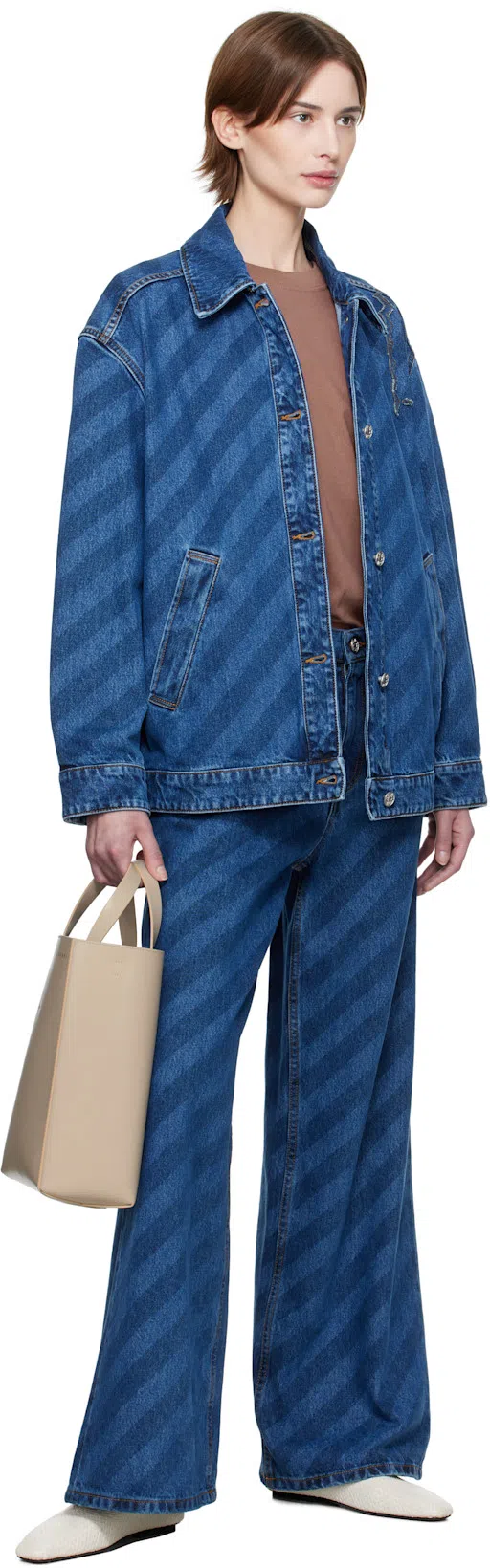 MARNI Cotton Jeans Stripe Diagonal Five-pocket Wide-leg In Blue