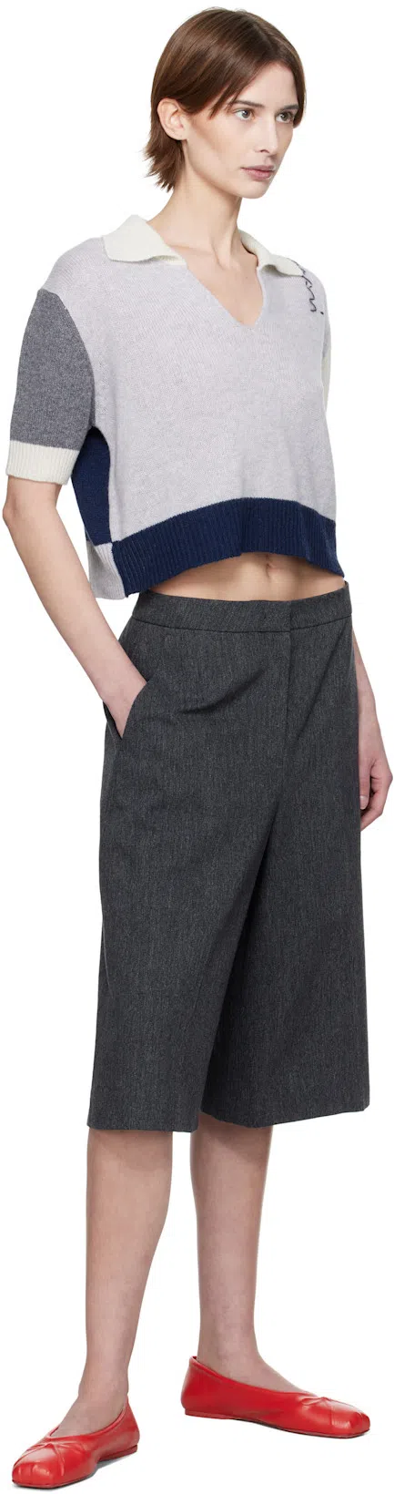 MARNI Red Nappa Leather Seamless Little Bow Ballet Flat