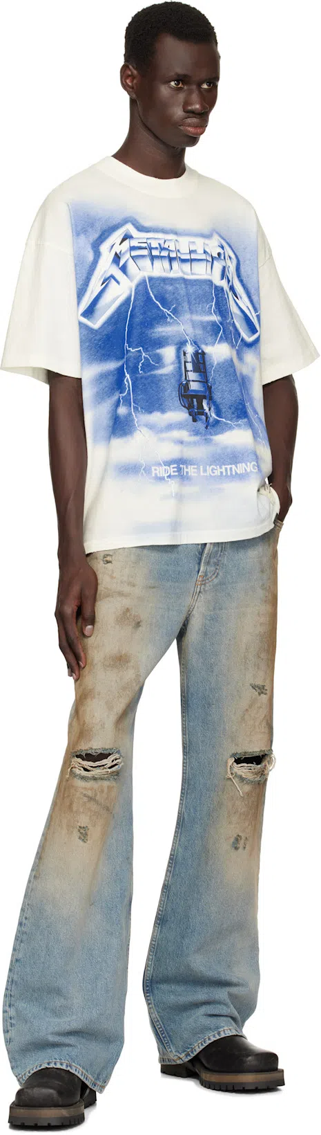 REPRESENT 'ride The Lightning X Metallica' White T-shirt With Front And Back Print