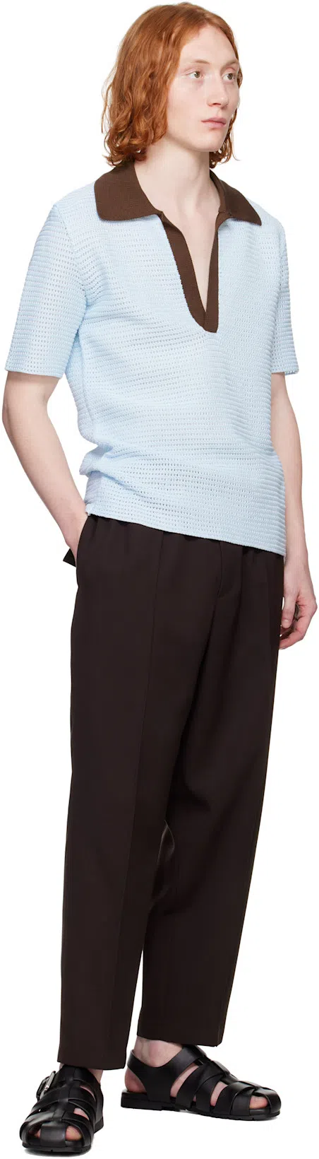 JIL SANDER Textured Deep V-neck T-shirt In Blue