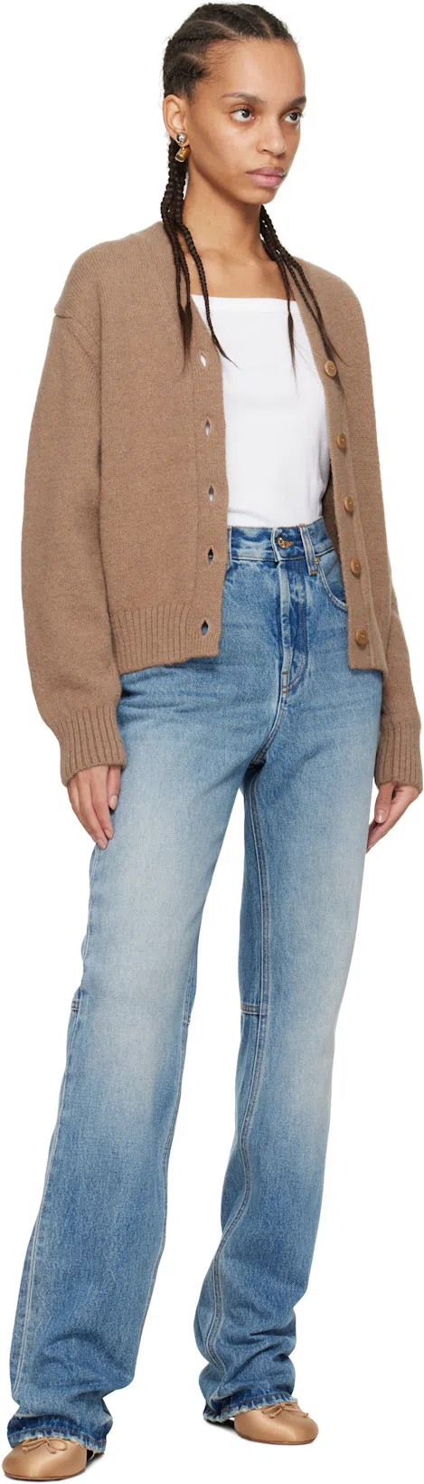 JACQUEMUS Wide Leg High Rise Jeans With Contrast Stitching In Blue
