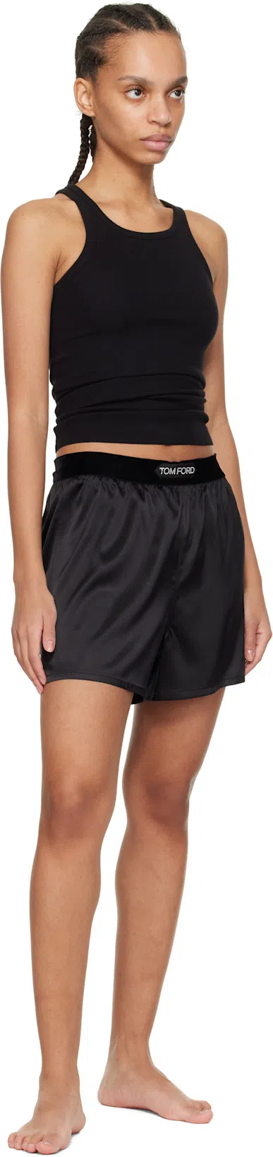 TOM FORD Hendrix Floral Stretch Silk Satin Pajama Shorts In Off White Black
