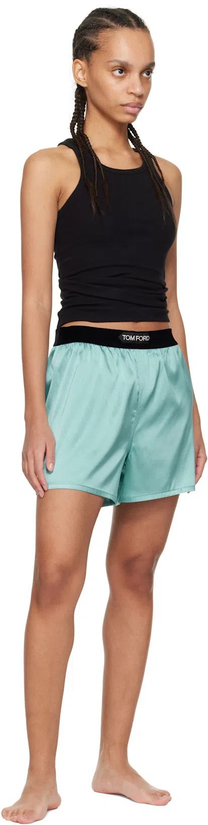TOM FORD Silk Satin Boxer Shorts With Elastic Waistband In Cyan