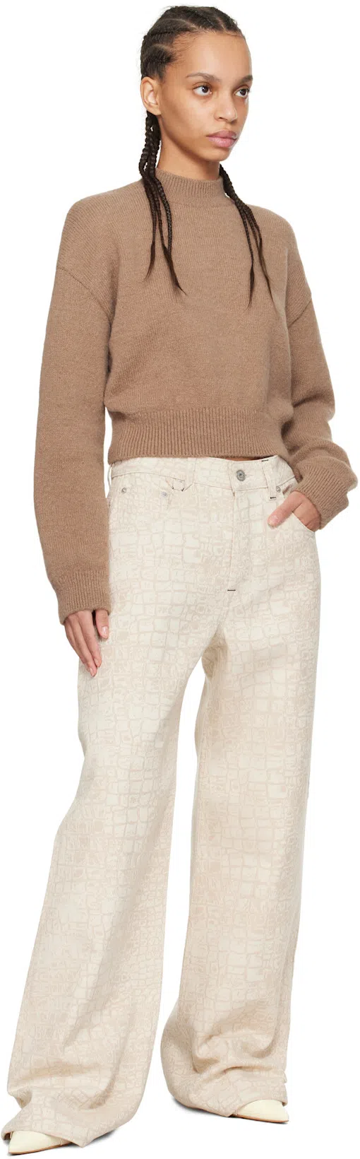 JACQUEMUS Cropped Sweater With High Neckline And Bold Logo In Brown