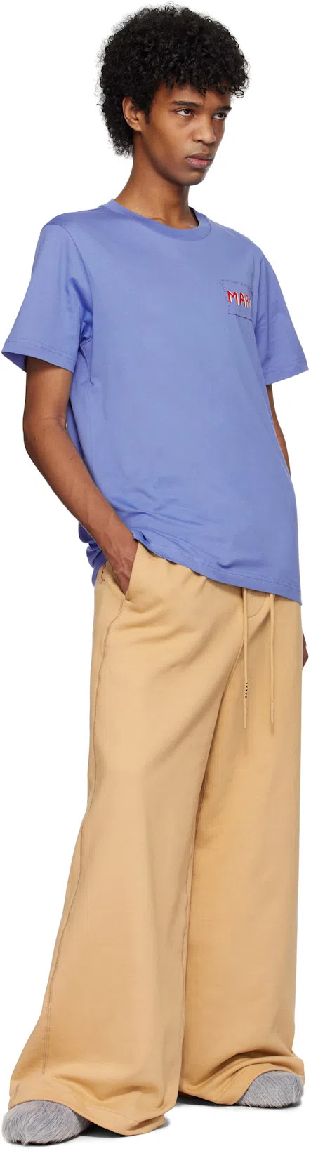 MARNI Logo Label Crewneck Cotton T-shirt In Blue