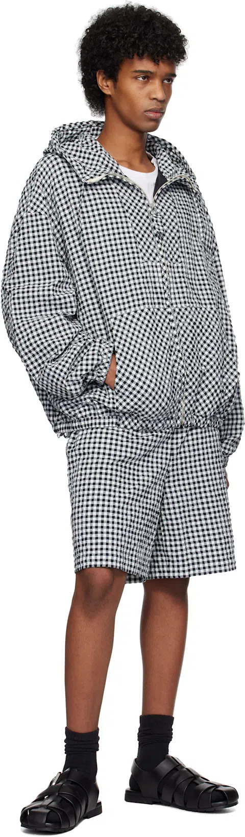 MARNI Check-pattern Hooded Jacket In Chn99 Black