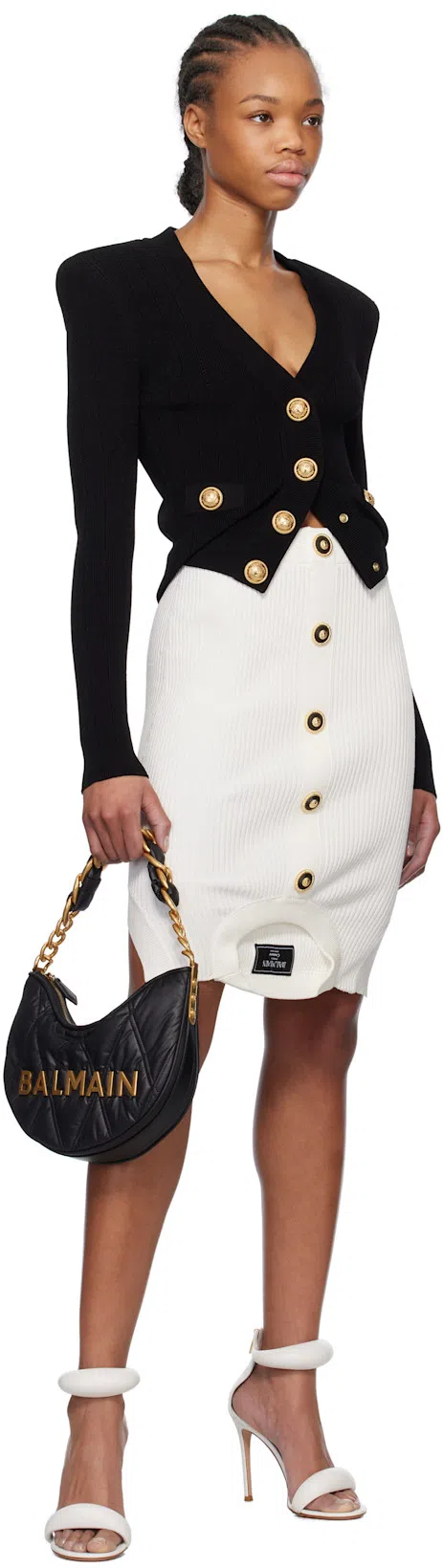 BALMAIN Black Fitted Cardigan With V Neckline And Jewel Buttons In Knit