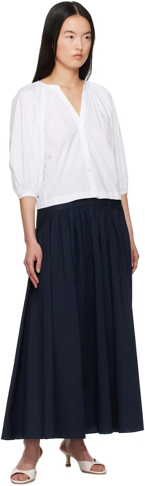 STAUD Navy Procida Maxi Skirt In Navy Blue
