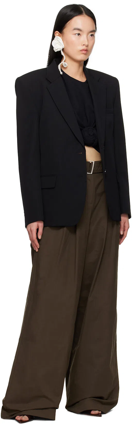 MAGDA BUTRYM Knotted Ribbed Black T-shirt