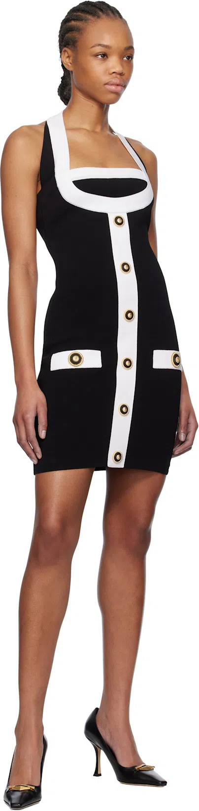 BALMAIN Two-tone Halterneck Mini Dress In Multi