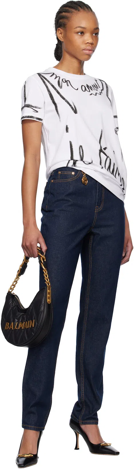 BALMAIN Sl Writing Printed T-shirt In White