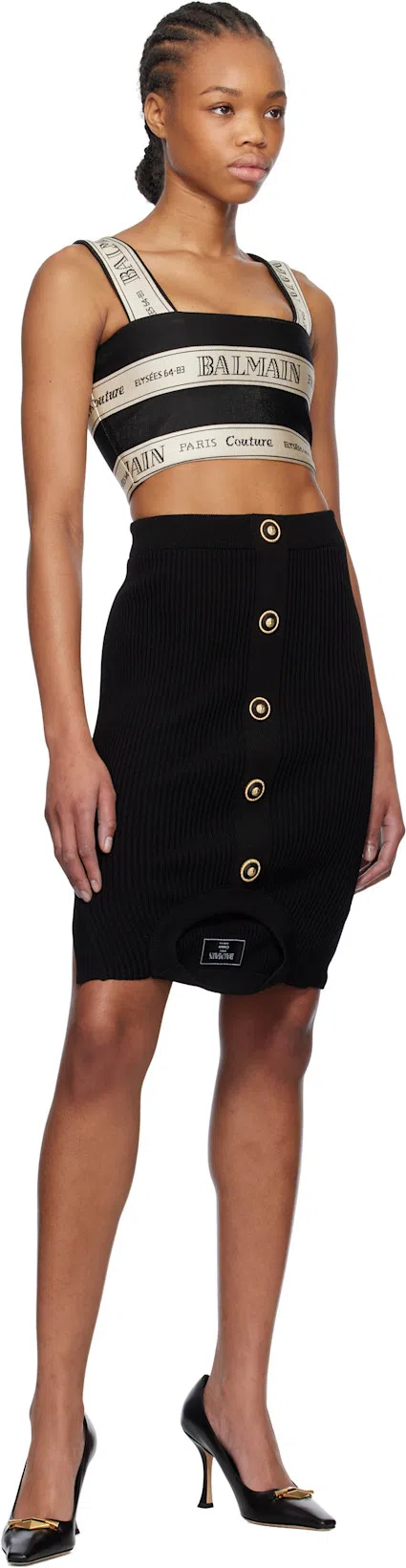 BALMAIN Striped Jacquard Crop Top In Black