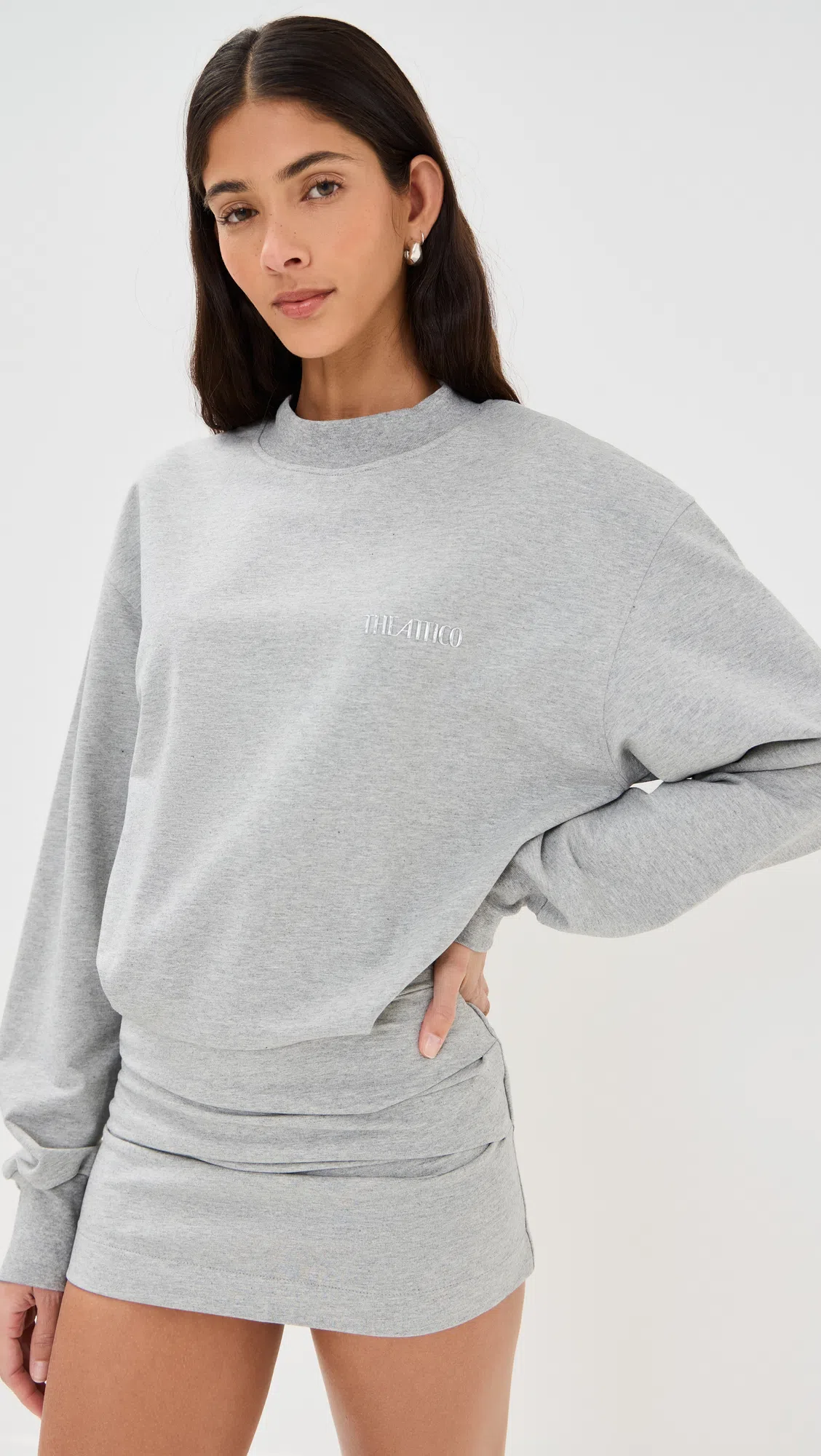 ATTICO Cotton Jersey Mini Dress In Gray