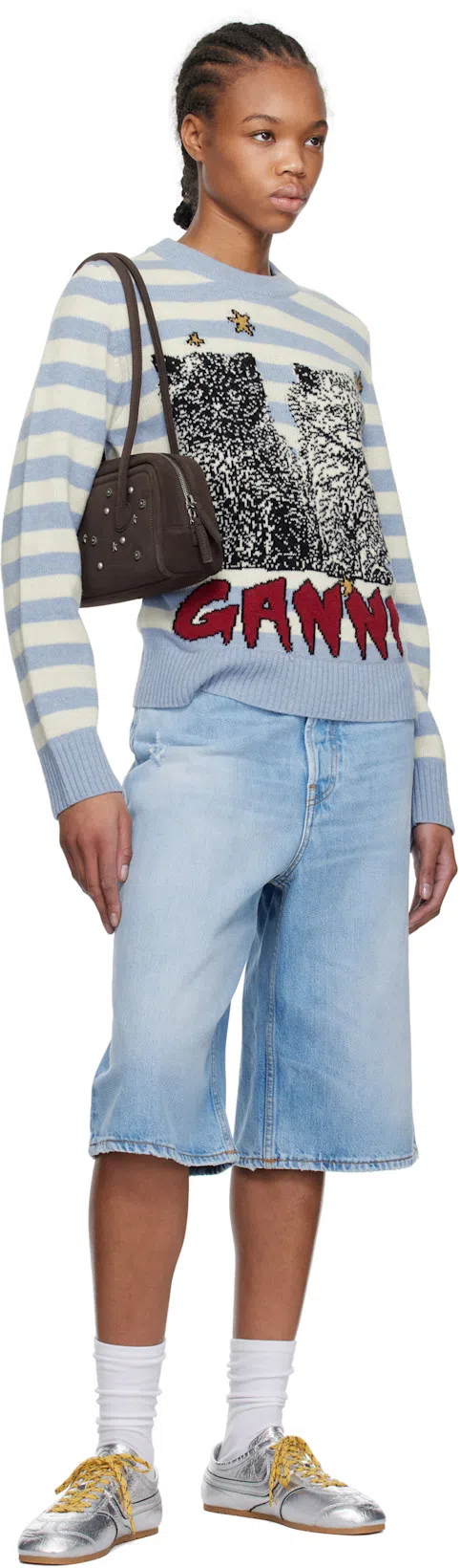 GANNI Women Embroidered Striped Wool Sweater In Multi