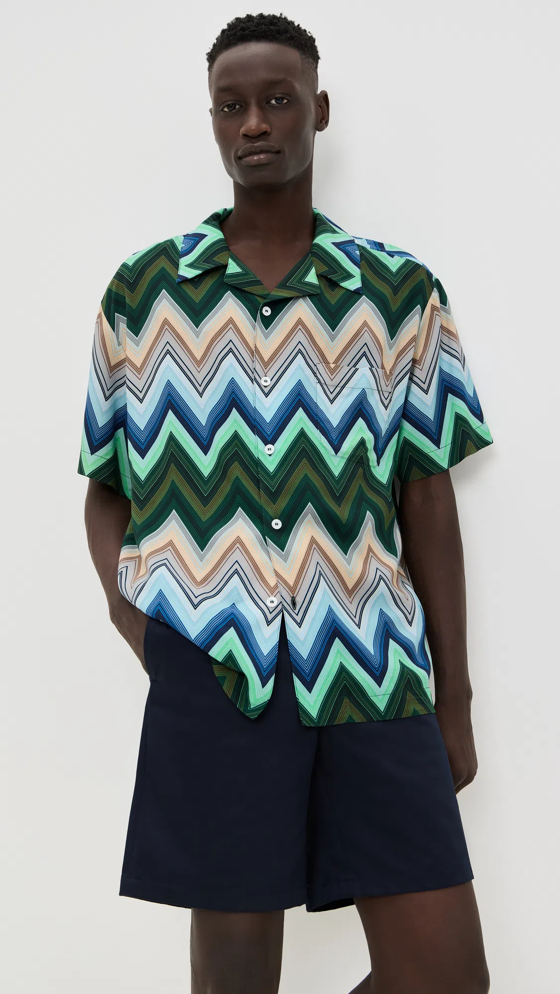 MISSONI Camicia Bowling In Viscosa Con Macro Zig Zag E Taschino In Green