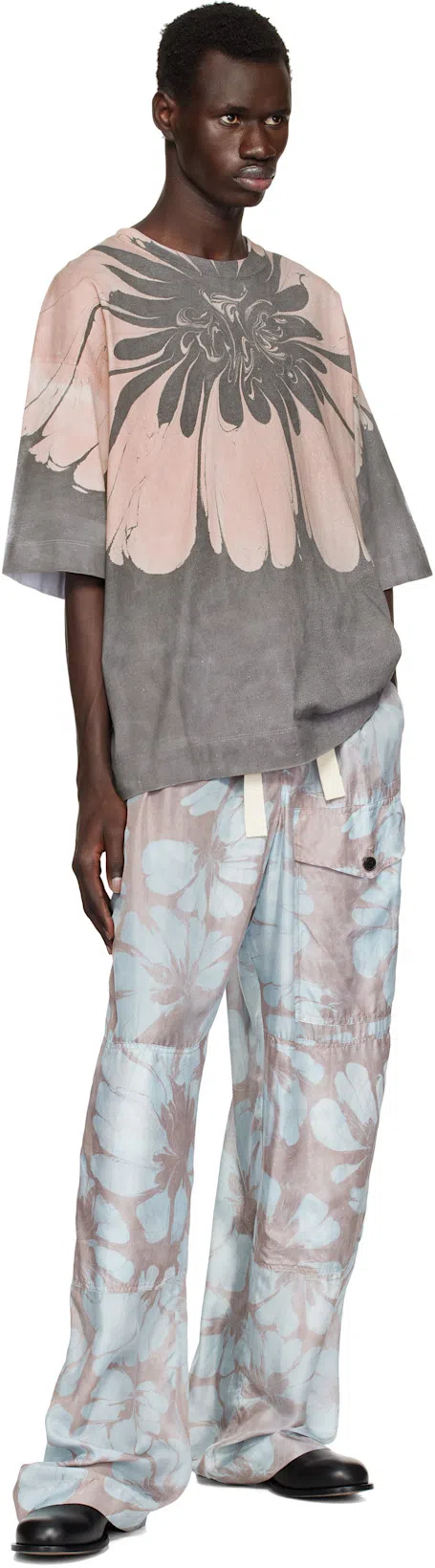DRIES VAN NOTEN Flower-print Oversized T-shirt In Gray
