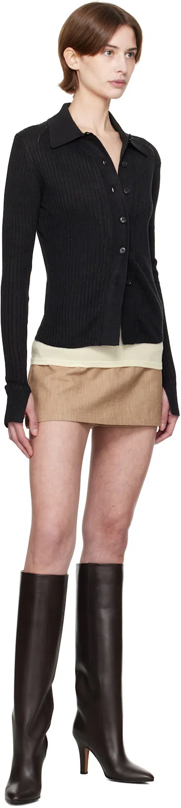 MFPEN Black Knitted Rib Shirt In Washed Graphite