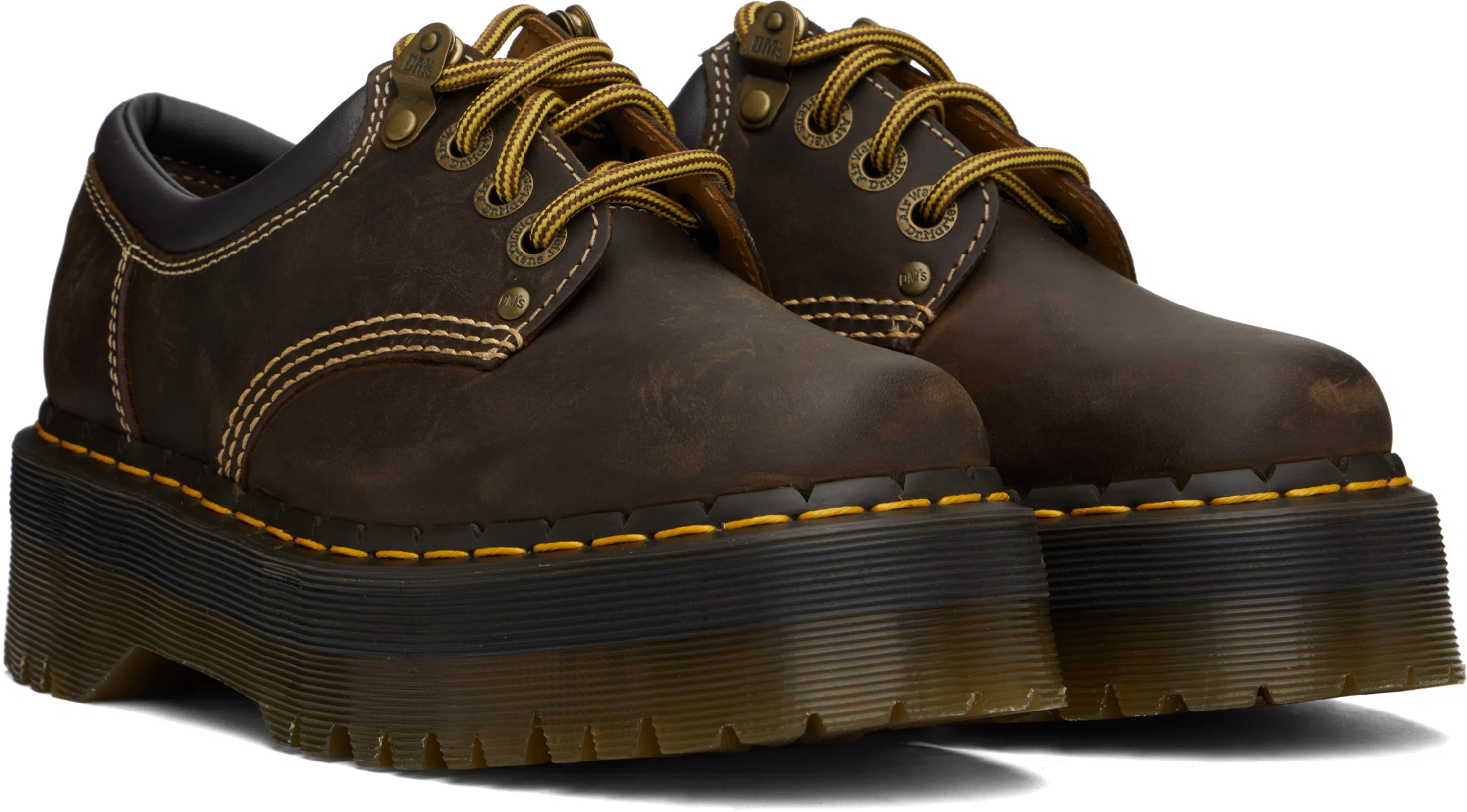 DR. MARTENS Brown 8053 Arc Crazy Horse Leather Platform Derbys In Dark Brown Crazy Hor