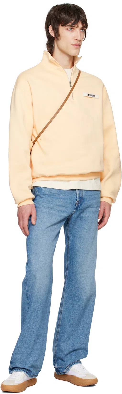 JACQUEMUS High-collar Cotton Pullover With Half-zip Closure In White