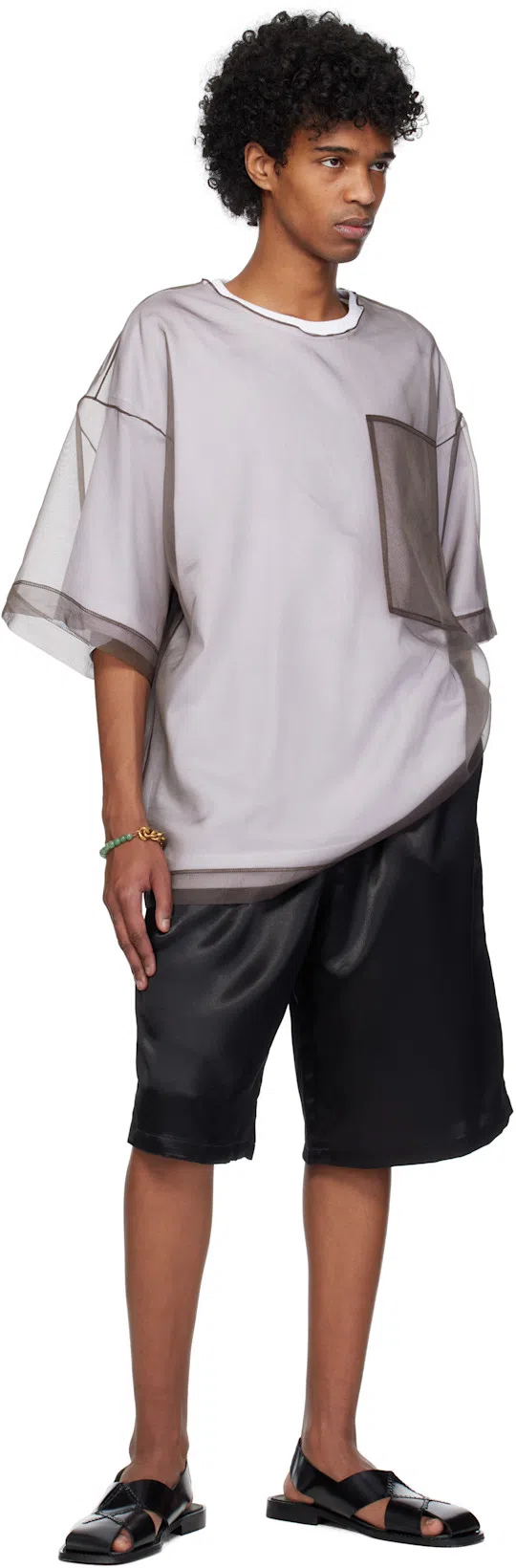 DRIES VAN NOTEN Men Semi-sheer Layered T-shirt In Brown