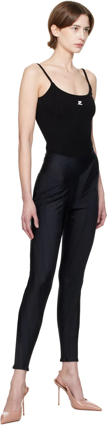 COURRÈGES Ribbed Spaghetti Strap Top With Elegant Logo Detail And Luxurious Fabric Blend In Black