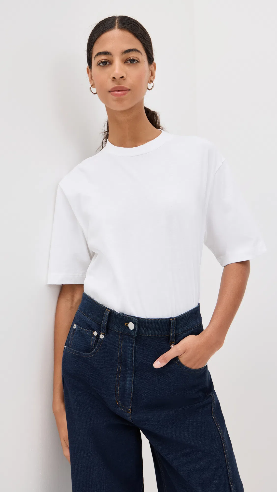 TIBI Program Mock Neck T-shirt White