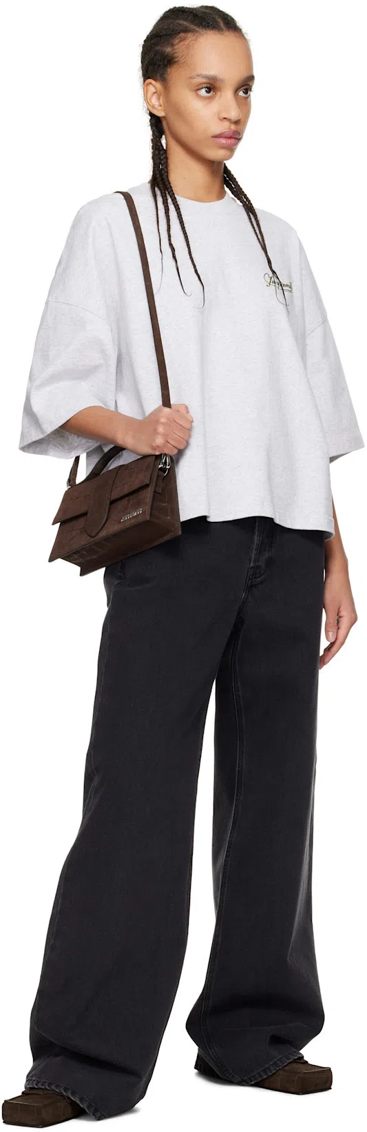 JACQUEMUS Short Sleeve Crew Neck Oversized Top In Grey