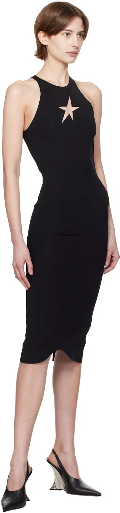 MUGLER Black Star Sleeveless Midi Dress In 1999 Black