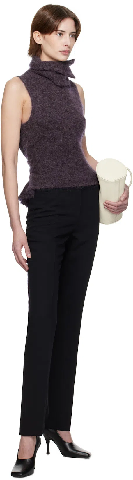 AARON ESH Purple Tied Roller Neck Vest In Purple Mohair