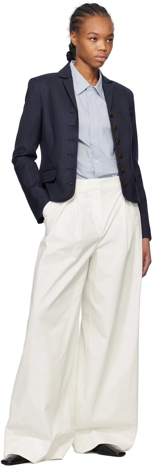 THE GARMENT Denver Pinstriped Single-breasted Cropped Blazer In Navy