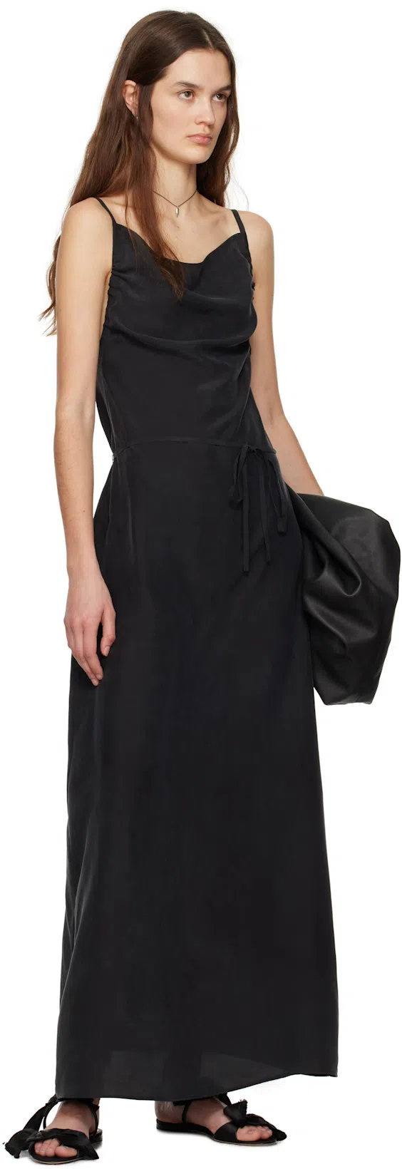 THE ROW Vika Knotted Satin Sandals In Black