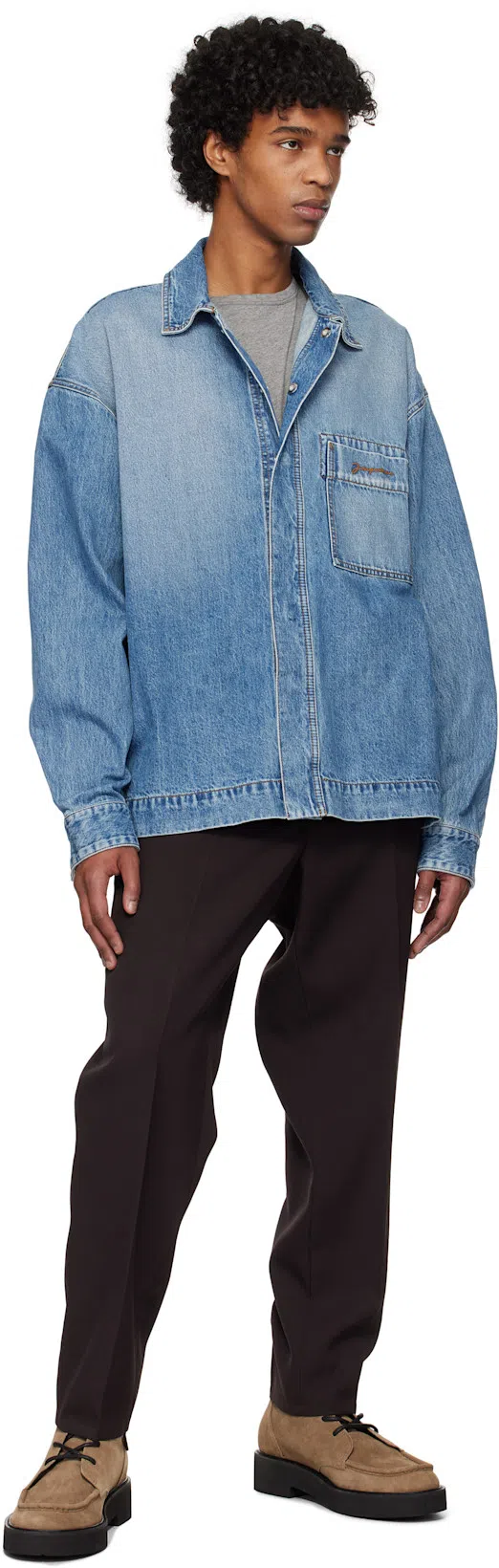 JACQUEMUS Logo-embroidered Denim Shirt In Blue