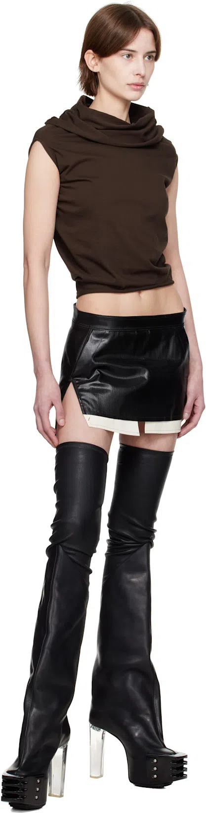 RICK OWENS Leather Over The Knee Boots With Platform Sole 12cm In Black