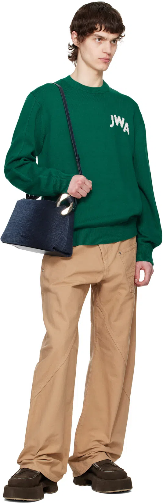 JW ANDERSON Mens Twisted Workwear Panelled Wide-leg Cotton Trousers Flax