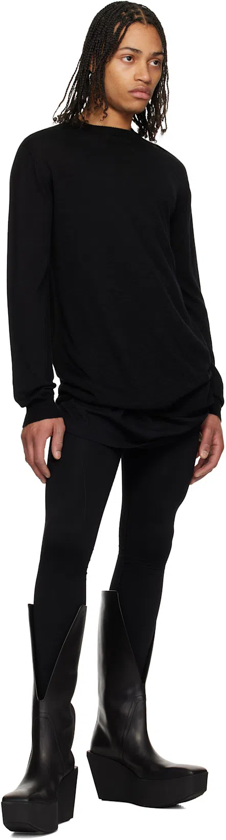 RICK OWENS Black Hollywood Sliver Platform Winged Kowboys Tall Boots In 09 Black