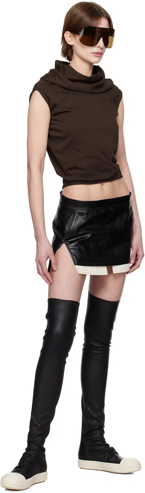 RICK OWENS Black Knee-high Sneakers With Platform In Leather Woman In Gray