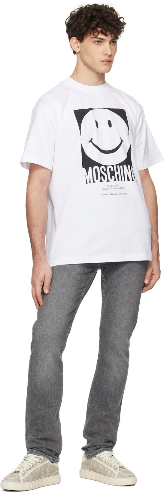 MOSCHINO Smiley Print T Shirt In White