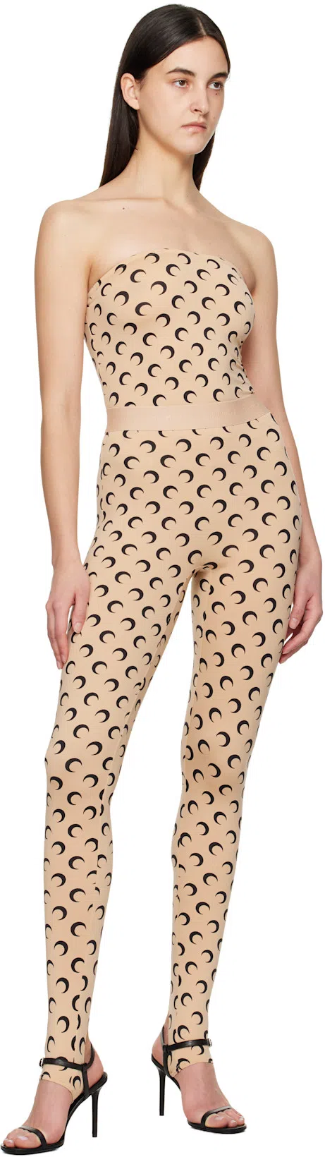 MARINE SERRE Recycled Moon Jersey Stirrup Leggings In Neutral